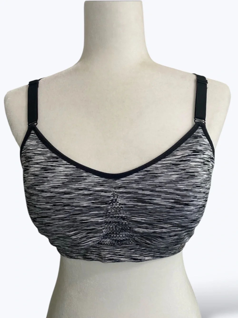 Danskin Seamless Racerback Sports Bra, Grey Black Heather, Ruched Adjustable